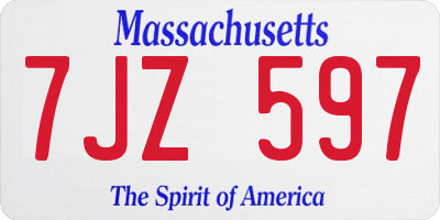 MA license plate 7JZ597