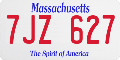 MA license plate 7JZ627