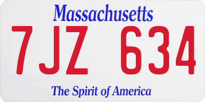 MA license plate 7JZ634