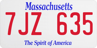 MA license plate 7JZ635