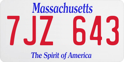 MA license plate 7JZ643