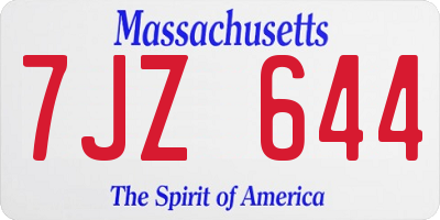 MA license plate 7JZ644