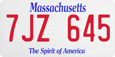 MA license plate 7JZ645