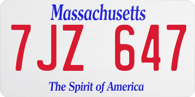 MA license plate 7JZ647