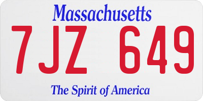 MA license plate 7JZ649