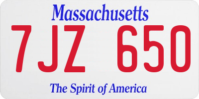 MA license plate 7JZ650