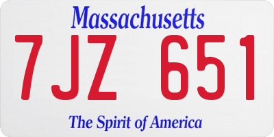 MA license plate 7JZ651