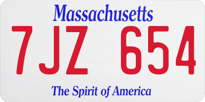 MA license plate 7JZ654