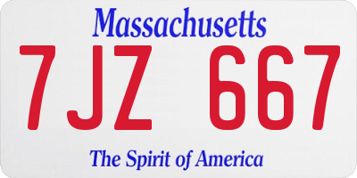 MA license plate 7JZ667