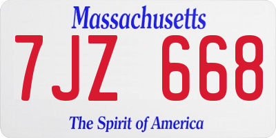 MA license plate 7JZ668