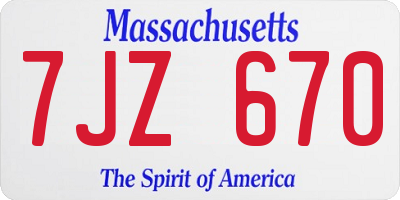 MA license plate 7JZ670