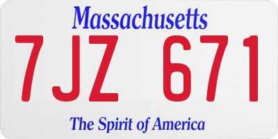 MA license plate 7JZ671