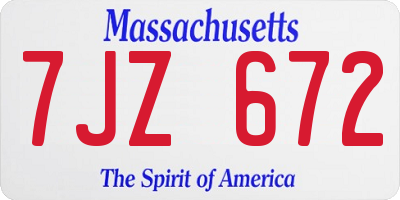 MA license plate 7JZ672