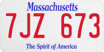 MA license plate 7JZ673