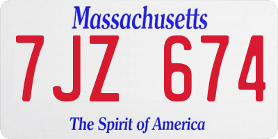 MA license plate 7JZ674