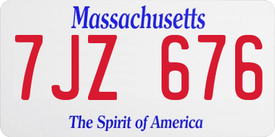 MA license plate 7JZ676
