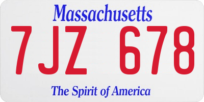 MA license plate 7JZ678