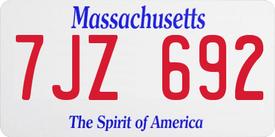 MA license plate 7JZ692