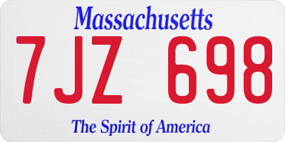 MA license plate 7JZ698