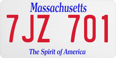 MA license plate 7JZ701
