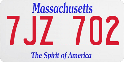 MA license plate 7JZ702