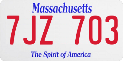 MA license plate 7JZ703