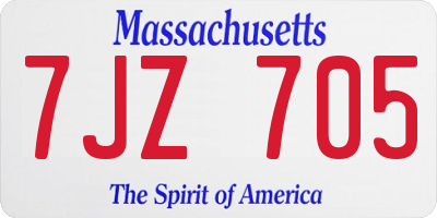 MA license plate 7JZ705