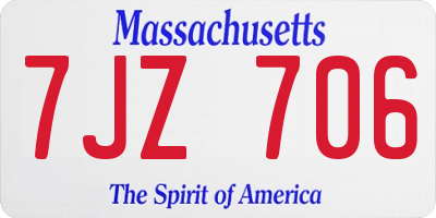 MA license plate 7JZ706