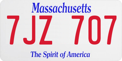MA license plate 7JZ707
