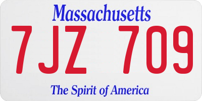 MA license plate 7JZ709