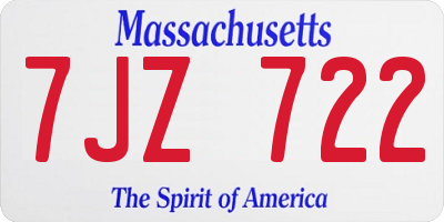 MA license plate 7JZ722