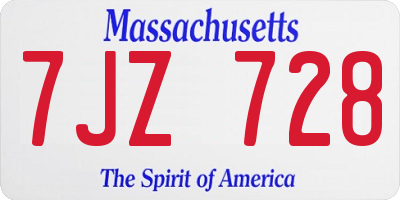 MA license plate 7JZ728