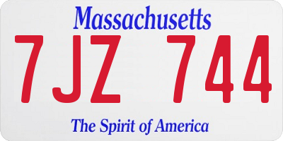 MA license plate 7JZ744