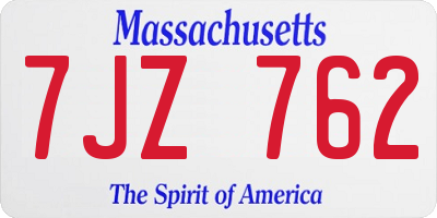 MA license plate 7JZ762