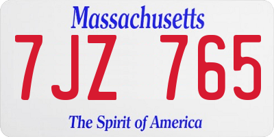 MA license plate 7JZ765
