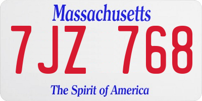 MA license plate 7JZ768
