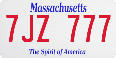 MA license plate 7JZ777