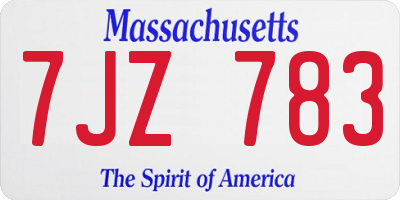 MA license plate 7JZ783