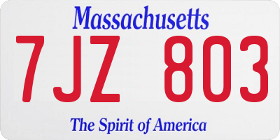 MA license plate 7JZ803