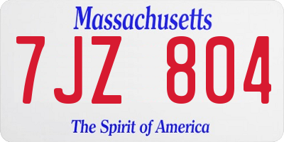MA license plate 7JZ804