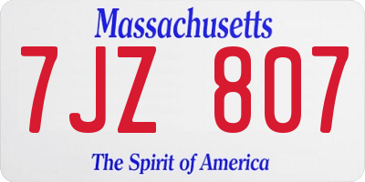 MA license plate 7JZ807