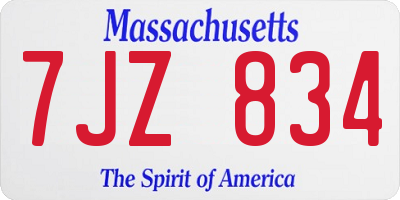 MA license plate 7JZ834
