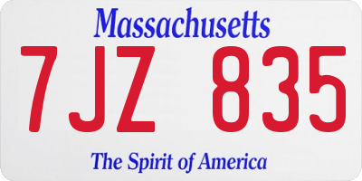MA license plate 7JZ835