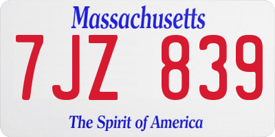 MA license plate 7JZ839
