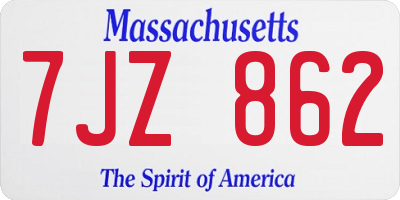 MA license plate 7JZ862