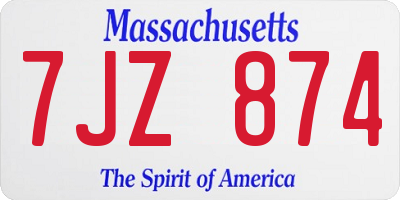 MA license plate 7JZ874