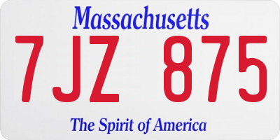 MA license plate 7JZ875