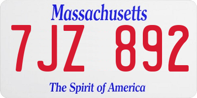 MA license plate 7JZ892