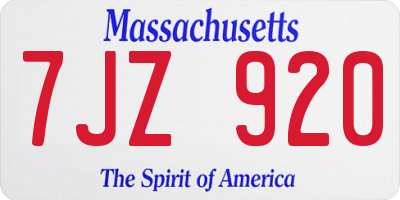 MA license plate 7JZ920