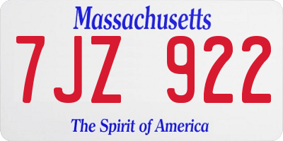 MA license plate 7JZ922